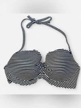 Victoria's Secret Black & White Striped Halter Swim Top